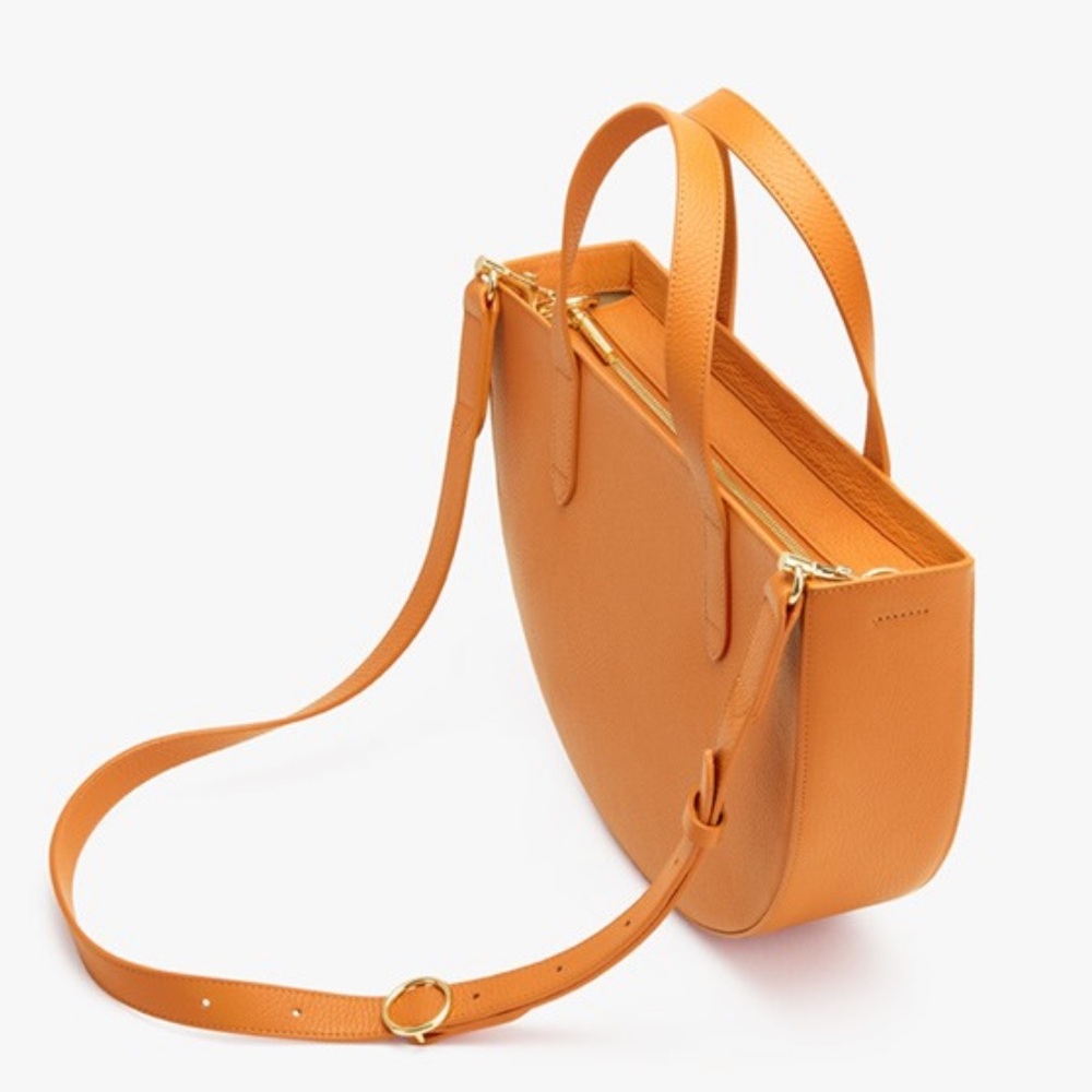 Cuyana Semi-Circle Leather Shoulder Bag • Mango / Yellow - Picture 3 of 8